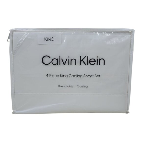 Calvin Klein 4 Piece King Cooling Sheet Set Breathable & Cooling White - Picture 1 of 8